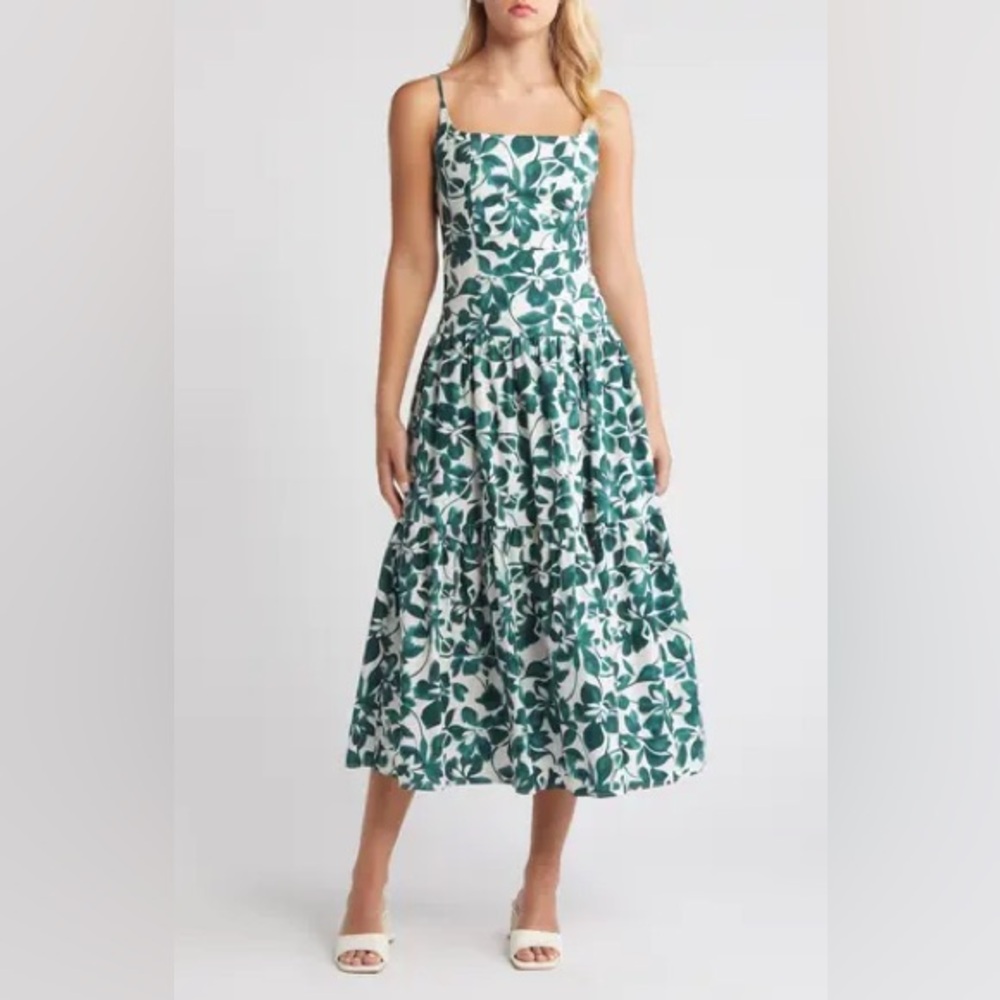 Moon River Green and White Spaghetti Strap Sundress
